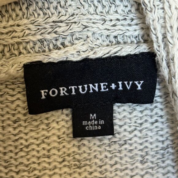 Fortune + Ivy Raiden Tab Cozy Button Cardigan Sweater Ivory Gray Size M - Picture 3 of 16